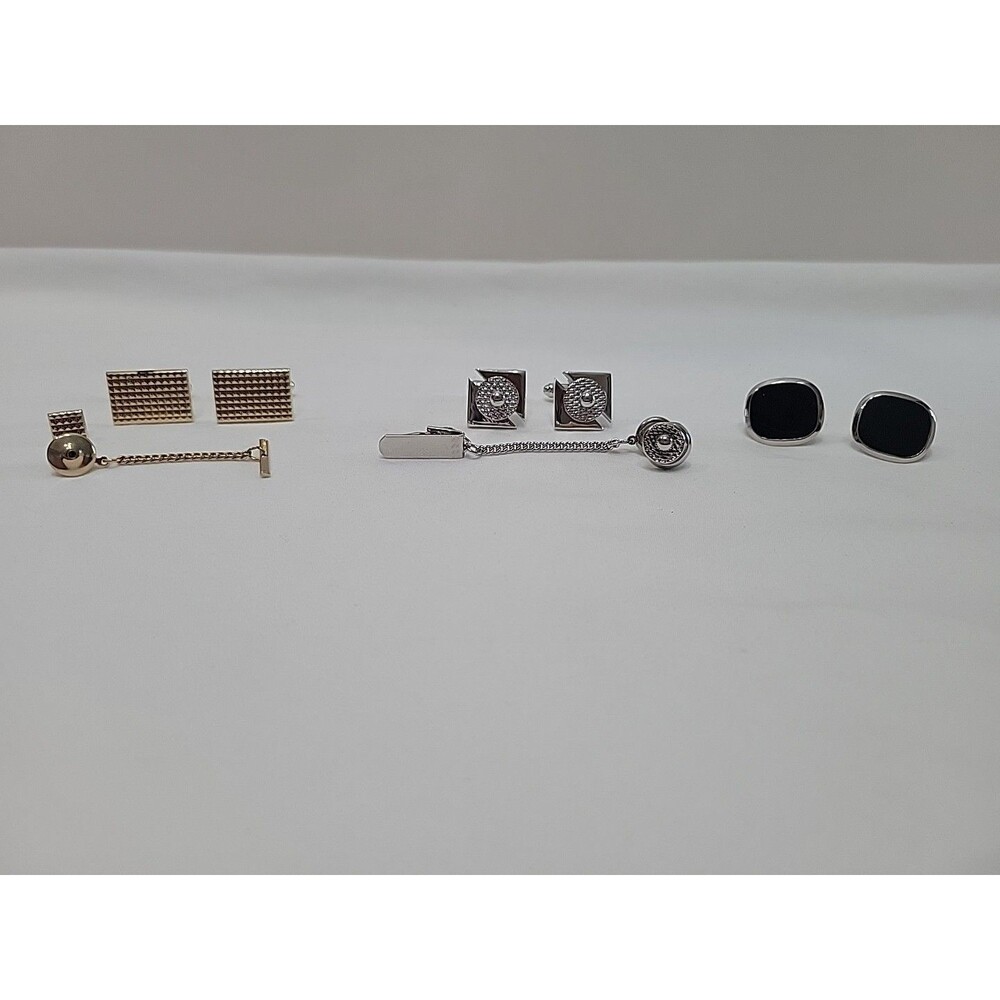 VTG Lot Of 3 Cufflinks Shields Gold-Tone, Napier Silver-Tone, Unmarked & Tie Pin
